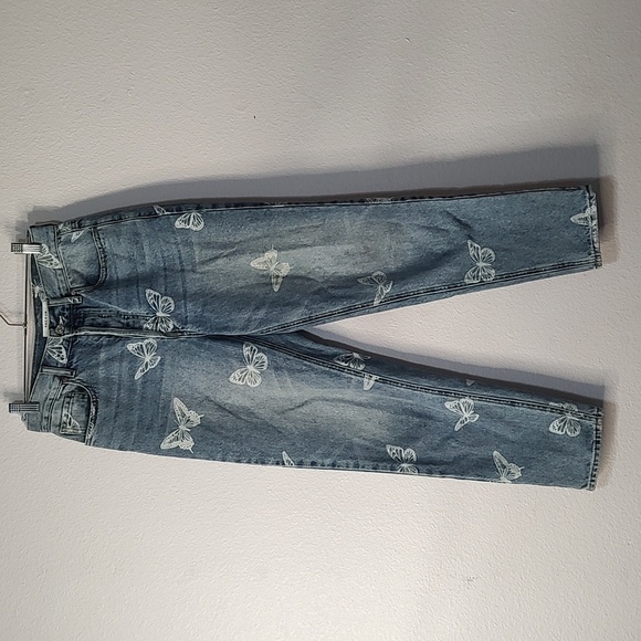 Pacsun Ultra High Rise Slim Button Fly Butterfly Theme Blue Jeans Size 26 - Picture 3 of 8